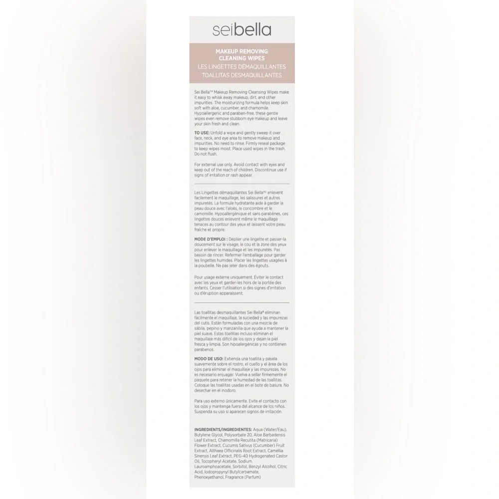 Sei Bella® Makeup Removing Cleansing Wipes